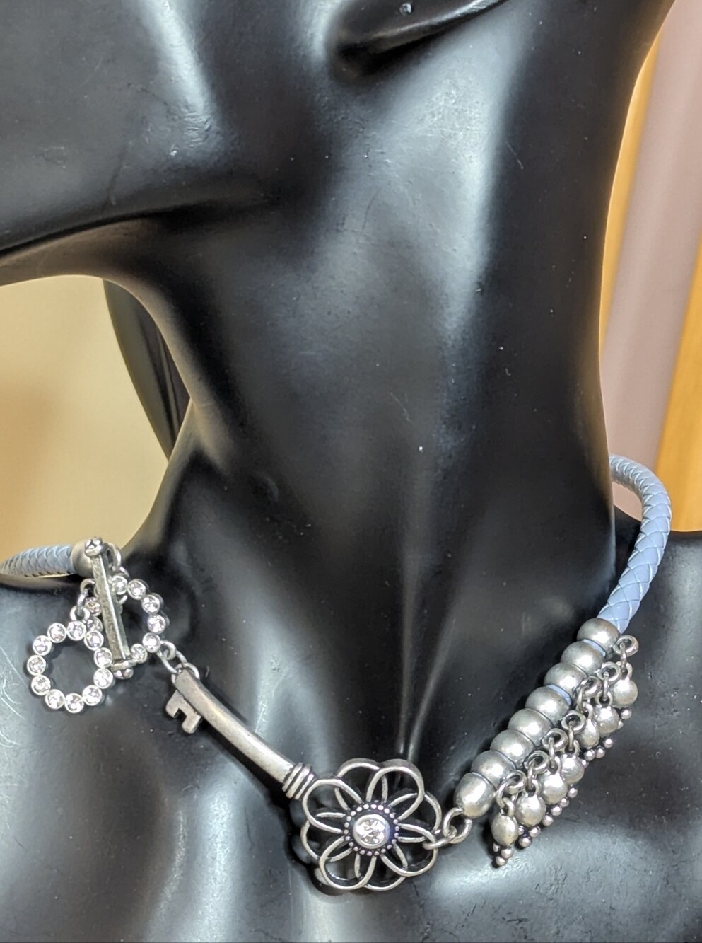 Premier Designs Floral Skeleton Key Braided Leather Choker Necklace + FREE GIFT